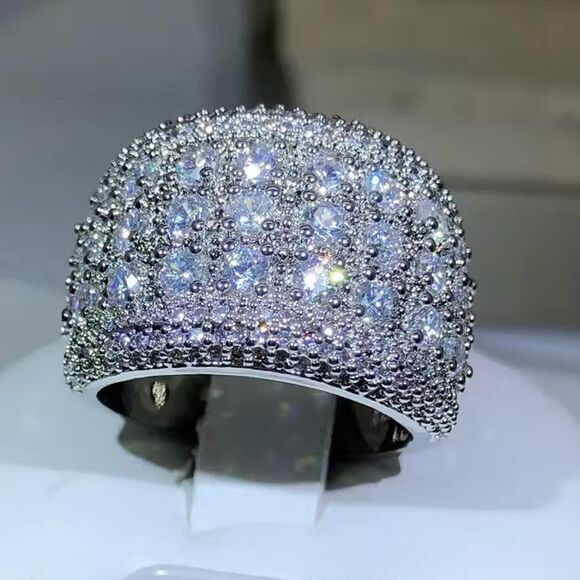 Sterling Silver 925 Pave Zirconium Statement Ring - Picture 8 of 14